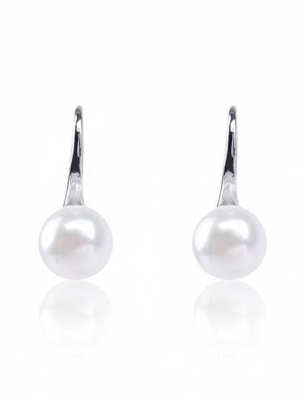 Womens Silver Plated Freshwater Cultured Pearl Button Earrings